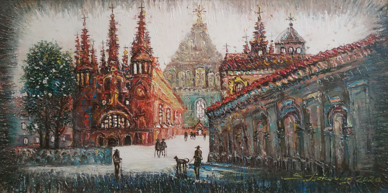 Saint Ona Church original painting by Sergejus Isakovas. Urbanistic - Cityscape