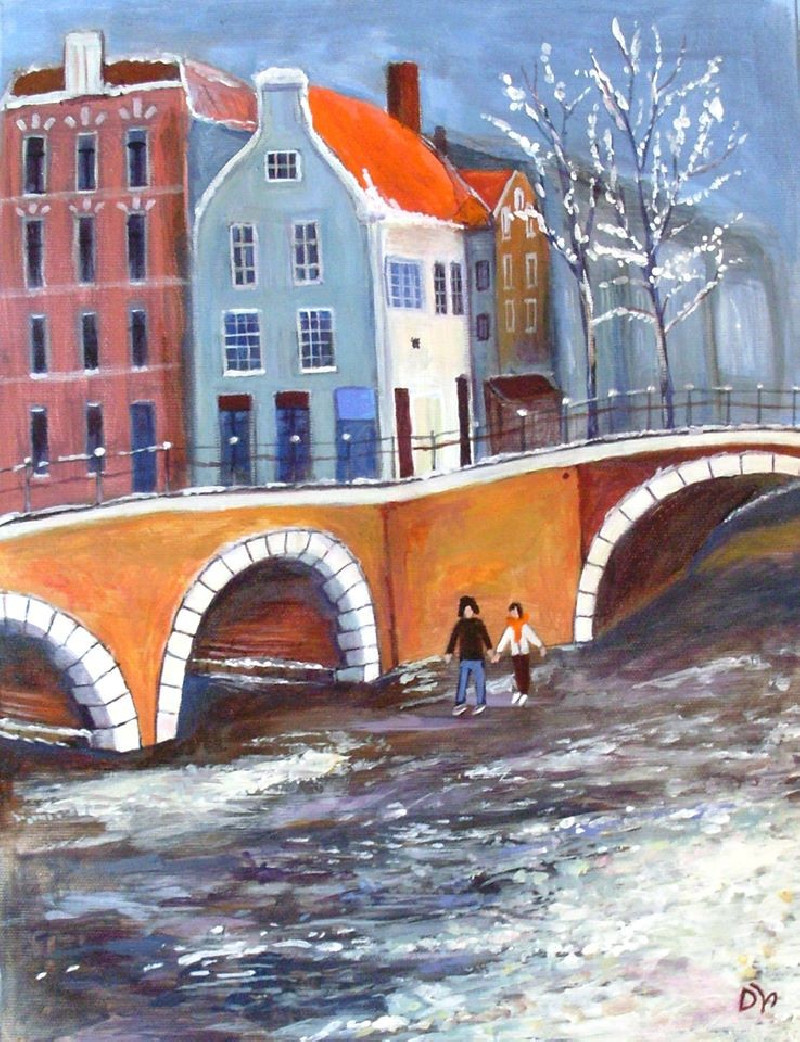 Amsterdam In Winter original painting by Dalius Virbickas. Paintings With Winter