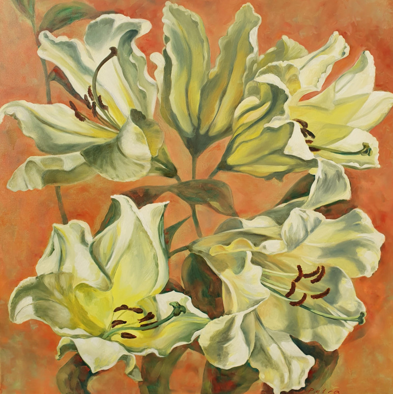Lilies original painting by Nadia Petraitienė. Talk Of Flowers
