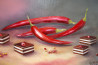 Dessert with chili original painting by Viktorija Labinaitė. Still Life For Kitchen