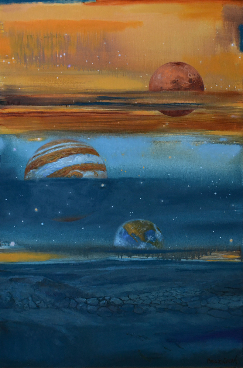 Artūras Braziūnas tapytas paveikslas Kosminė draugystė, Fantastiniai paveikslai , paveikslai internetu