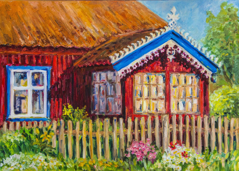 Aleksandra Šimkutė-Norbutienė tapytas paveikslas Minijos kaimo spalvos, Paveikslai su vasara , paveikslai internetu