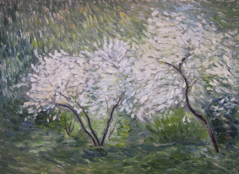 Blooming Cherries original painting by Aida Kačinskaitė. Paintings With Spring