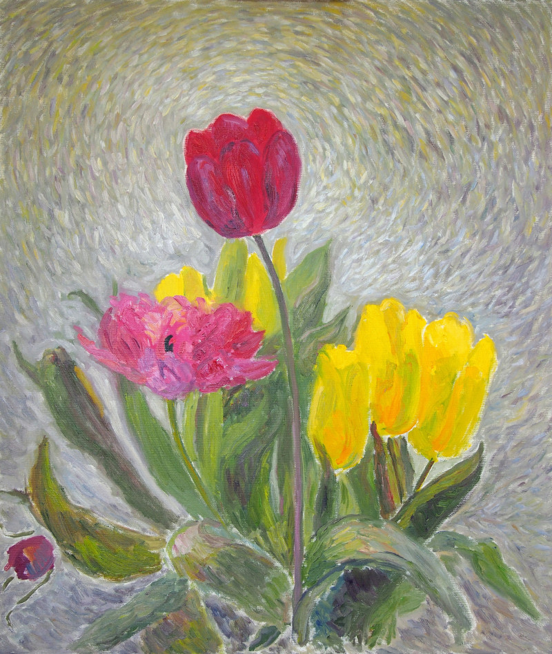 Tulips original painting by Aida Kačinskaitė. Talk Of Flowers