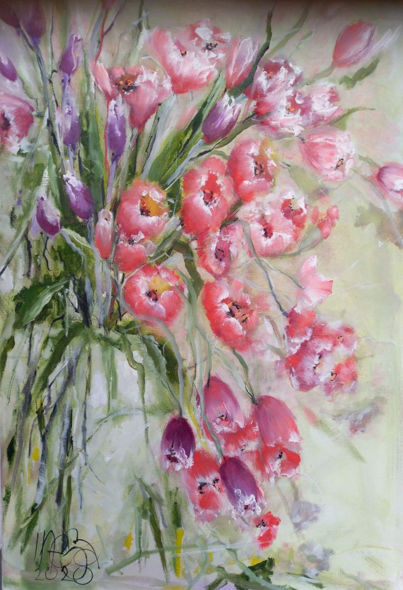Inesa Škeliova tapytas paveikslas Tulpės 1, Gėlių kalba , paveikslai internetu