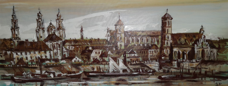 Panorama Of Kaunas, 1880 original painting by Arvydas Zdanavičius. Urbanistic - Cityscape