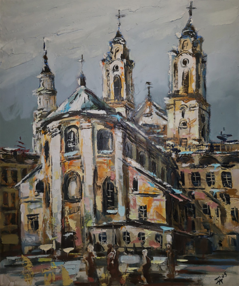 Jesuit Church In Kaunas original painting by Arvydas Zdanavičius. Urbanistic - Cityscape