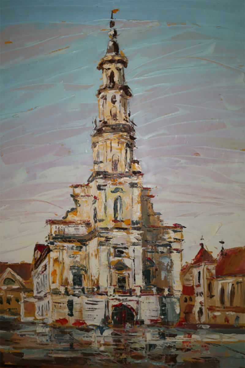 Kaunas Town Hall original painting by Arvydas Zdanavičius. Urbanistic - Cityscape