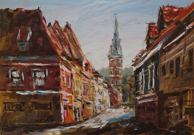 Kaunas Old Town 6 original painting by Arvydas Zdanavičius. Urbanistic - Cityscape