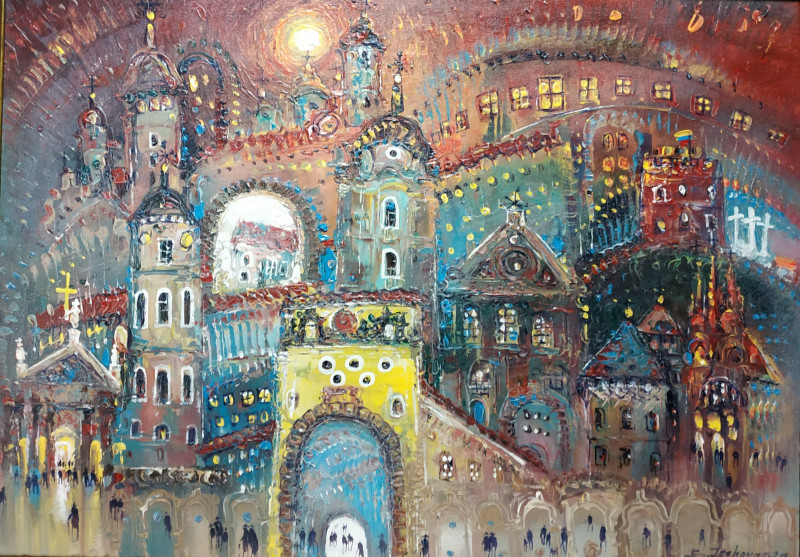 Panorama of Vilnius. Abstraction original painting by Sergejus Isakovas. Landscapes