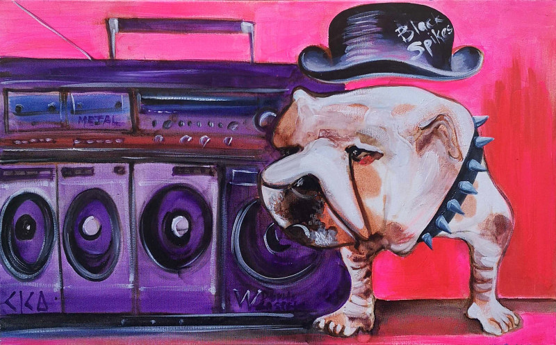 Bulldog Boombox original painting by Linas Cicėnas. Paintings For Modern Interior