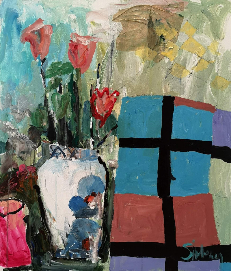 Bouquet with Abstract original painting by Simonas Skrabulis. Abstract Paintings