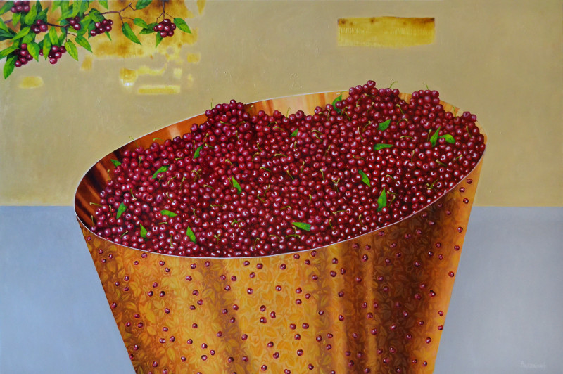 Artūras Braziūnas tapytas paveikslas Prisirpo vyšnios, Natiurmortas virtuvei , paveikslai internetu