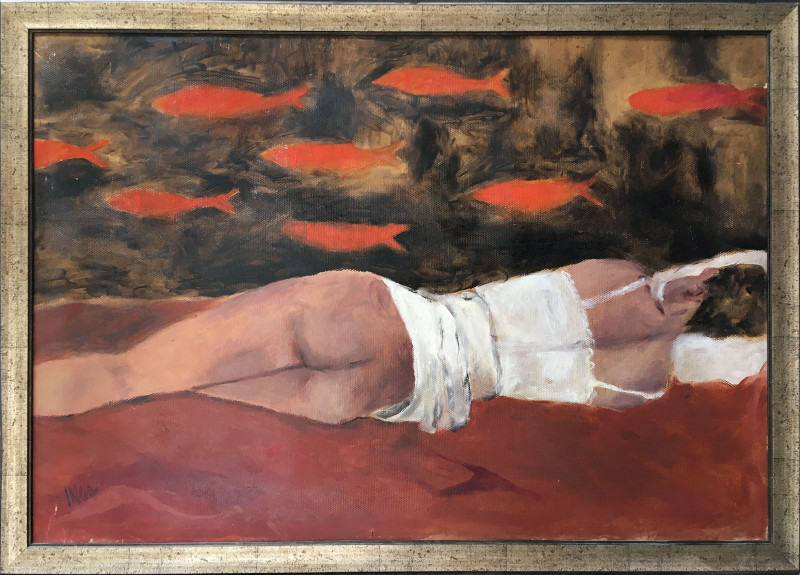 Inga Dambrauskienė tapytas paveikslas Gulinti, Moters grožis , paveikslai internetu