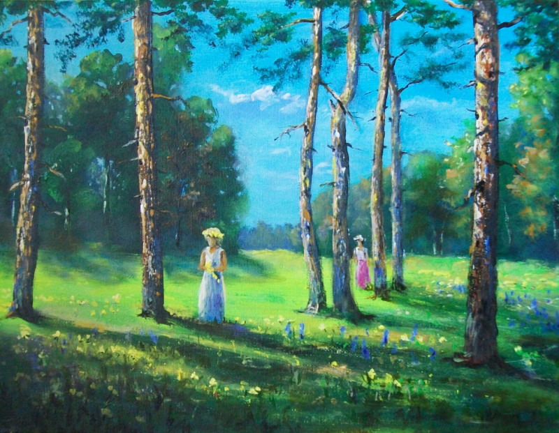 Pines original painting by Petras Beniulis. Landscapes