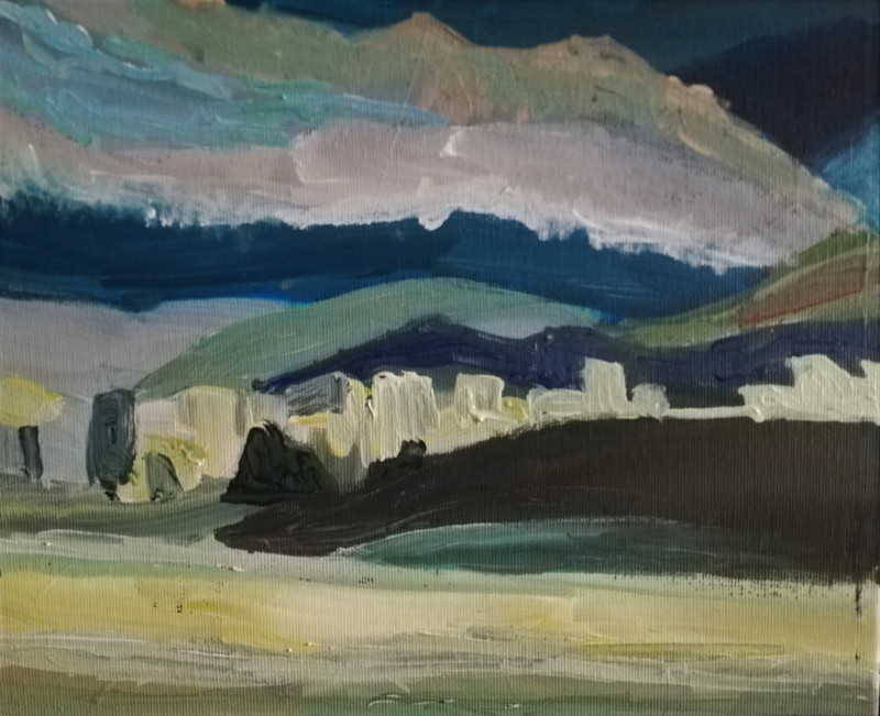 Birutė Paplauskaitė tapytas paveikslas Toli kalnuose, Abstrakti tapyba , paveikslai internetu