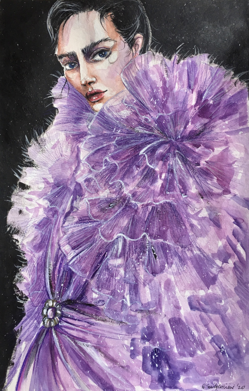 Purple Fever original painting by Daiva Karaliūtė. Fashion Illustration