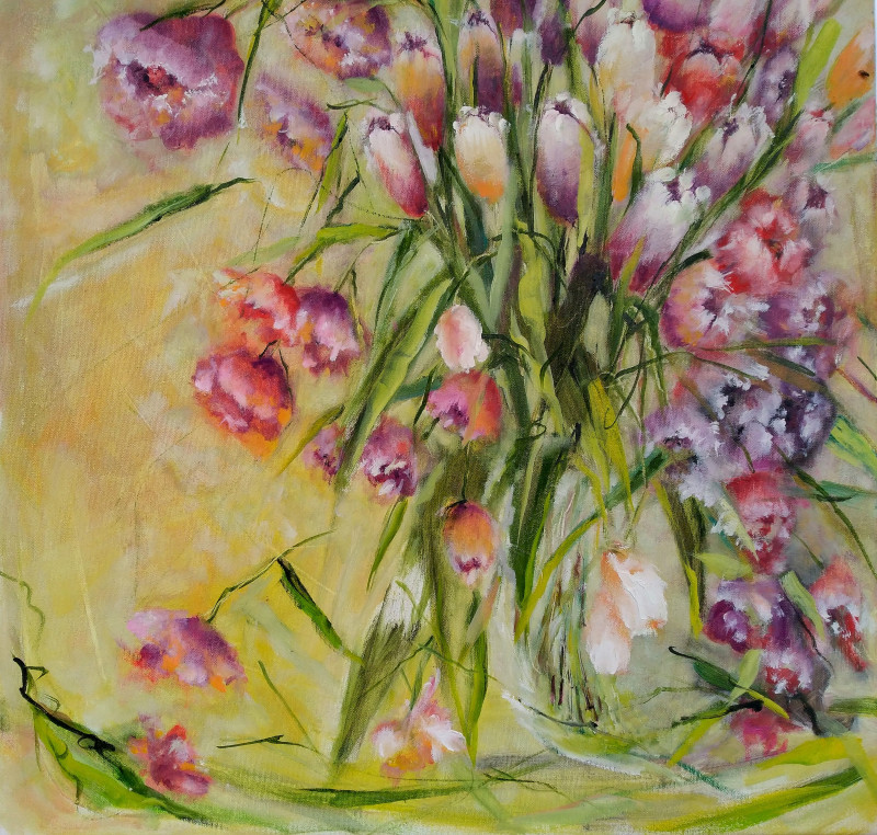 Inesa Škeliova tapytas paveikslas Vintažinės tulpės, Gėlių kalba , paveikslai internetu