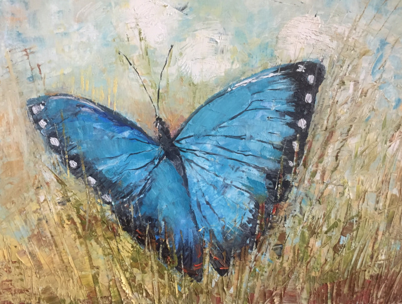 Nijolė Grigonytė-Lozovska tapytas paveikslas Mėlynas drugelis, Animalistiniai paveikslai , paveikslai internetu