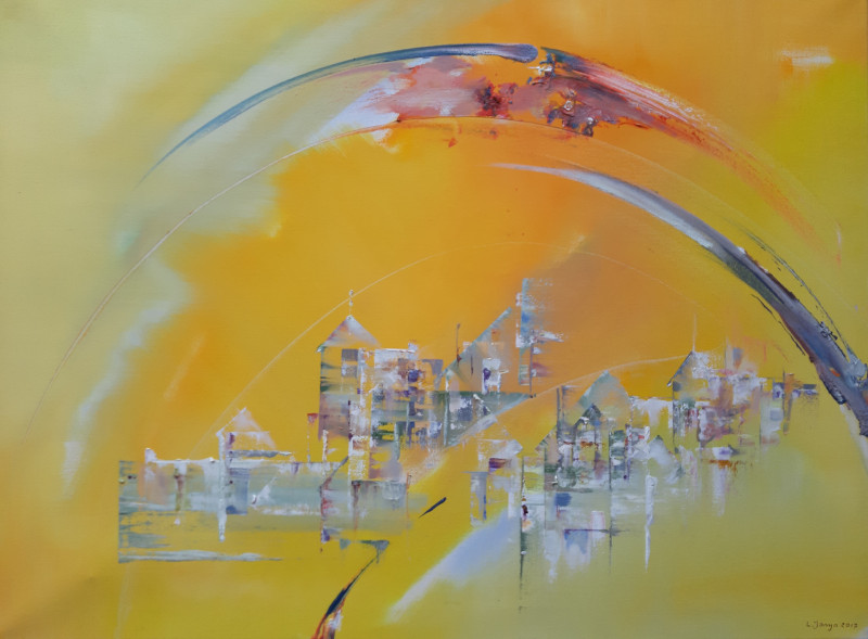 Laima Giedraitienė tapytas paveikslas Saulės miestas, Abstrakti tapyba , paveikslai internetu