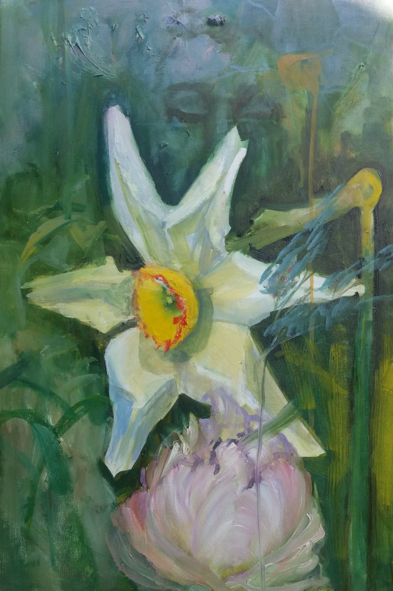 Calm Narcissus original painting by Rasa Staskonytė. Talk Of Flowers