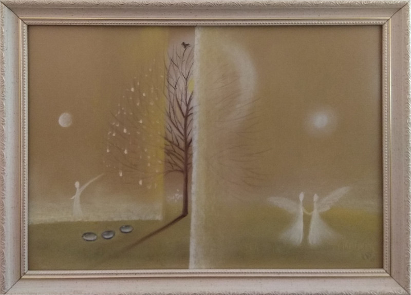 Three Suns original painting by Rima Sadauskienė. Angels