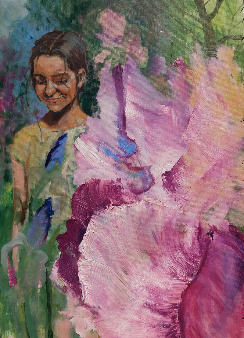Rasa Staskonytė tapytas paveikslas Irisinė mergaitė, Gėlės , paveikslai internetu