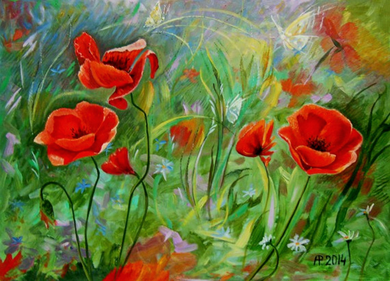 Aloyzas Pacevičius tapytas paveikslas Aguonos, Gėlės , paveikslai internetu