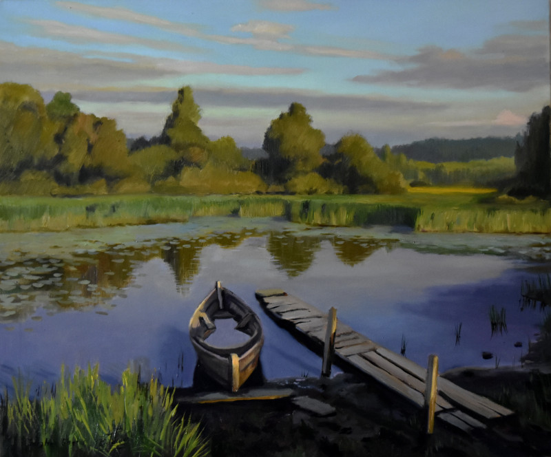 Calm Summer Evening III original painting by Serghei Ghetiu. Landscapes