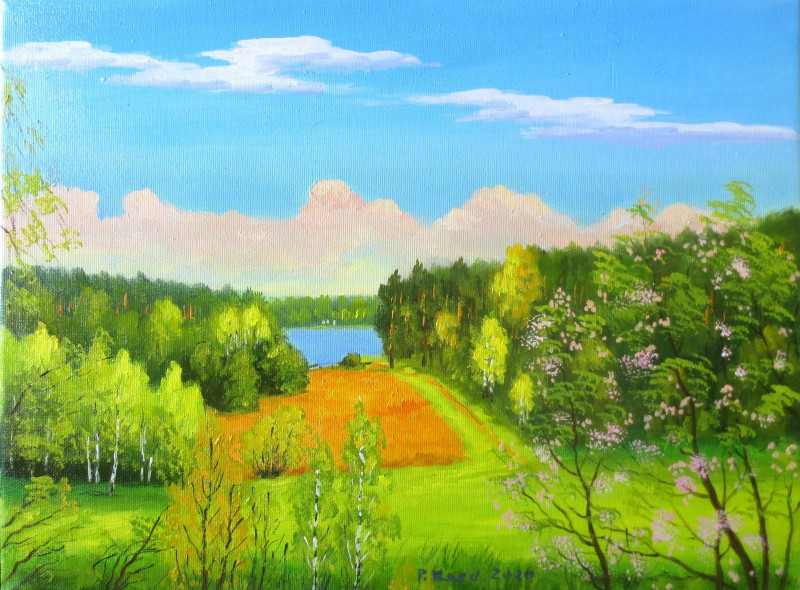 Petras Kardokas tapytas paveikslas Pavasaris.Alytus, Peizažai , paveikslai internetu