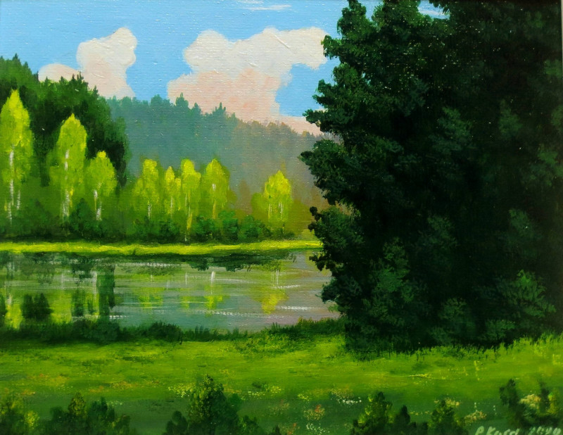 Near Strėva original painting by Petras Kardokas. Landscapes