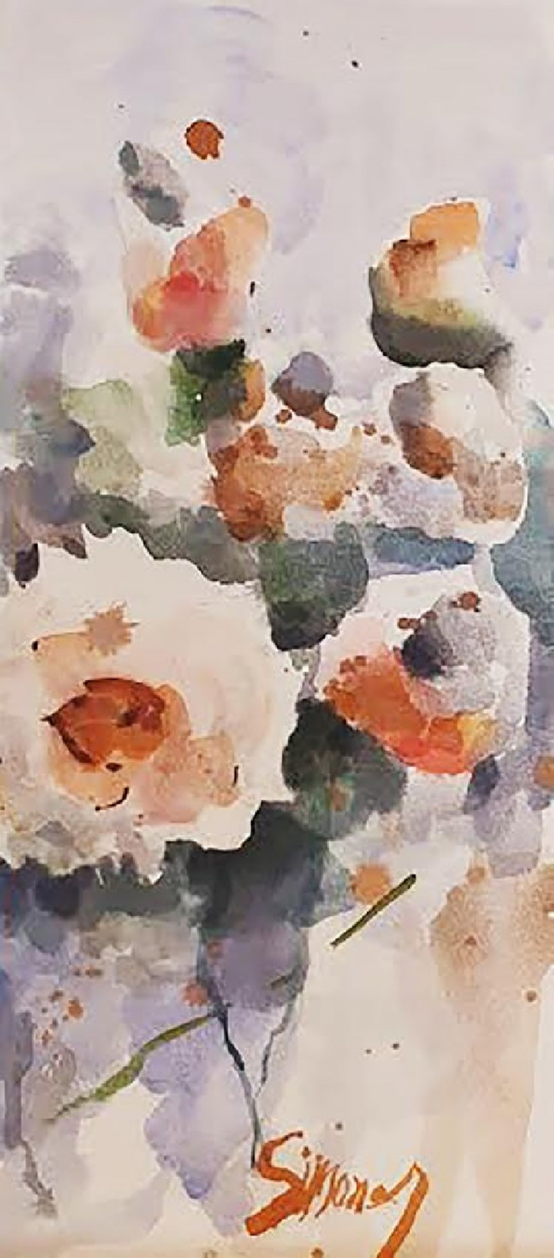 Simonas Skrabulis tapytas paveikslas Balta puokštė, Gėlės , paveikslai internetu