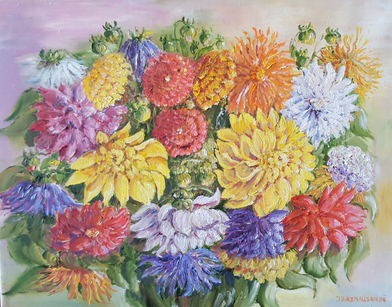 Dahlias original painting by Jūratė Sasnauskienė. Flowers