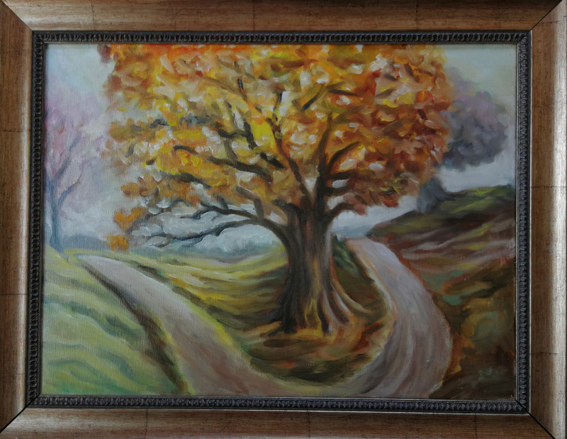 Oak by the Road original painting by Gediminas Rudys . Realism