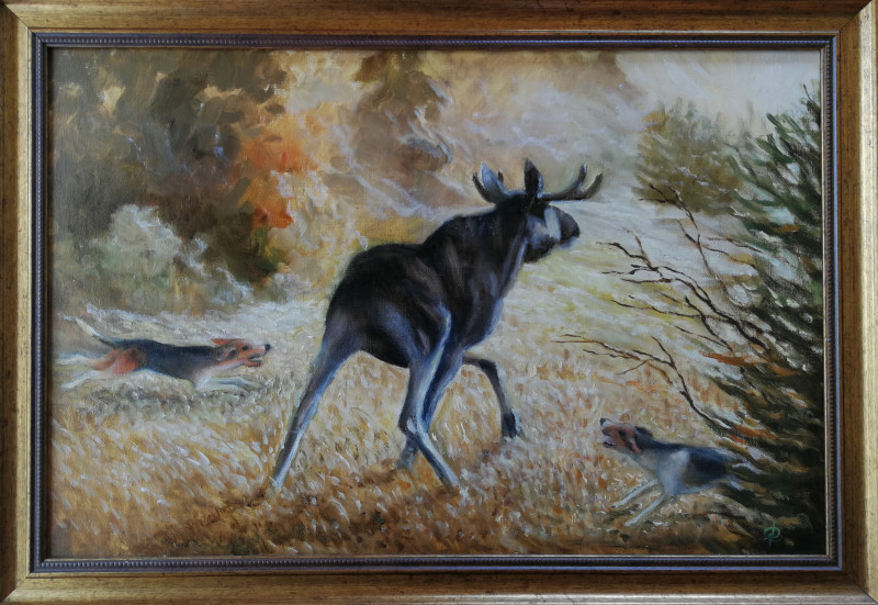 Expulsion of the Elk original painting by Gediminas Rudys . Realism