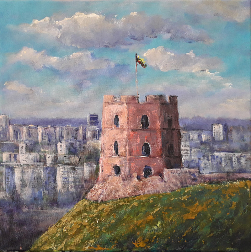 A Castle original painting by Petras Beniulis. Urbanistic - Cityscape