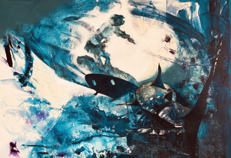 Alma Karalevičienė tapytas paveikslas Po vandeniu, Abstrakti tapyba , paveikslai internetu