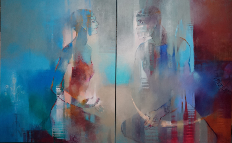 Aistė Jurgilaitė tapytas paveikslas Du pasauliai, Abstrakti tapyba , paveikslai internetu