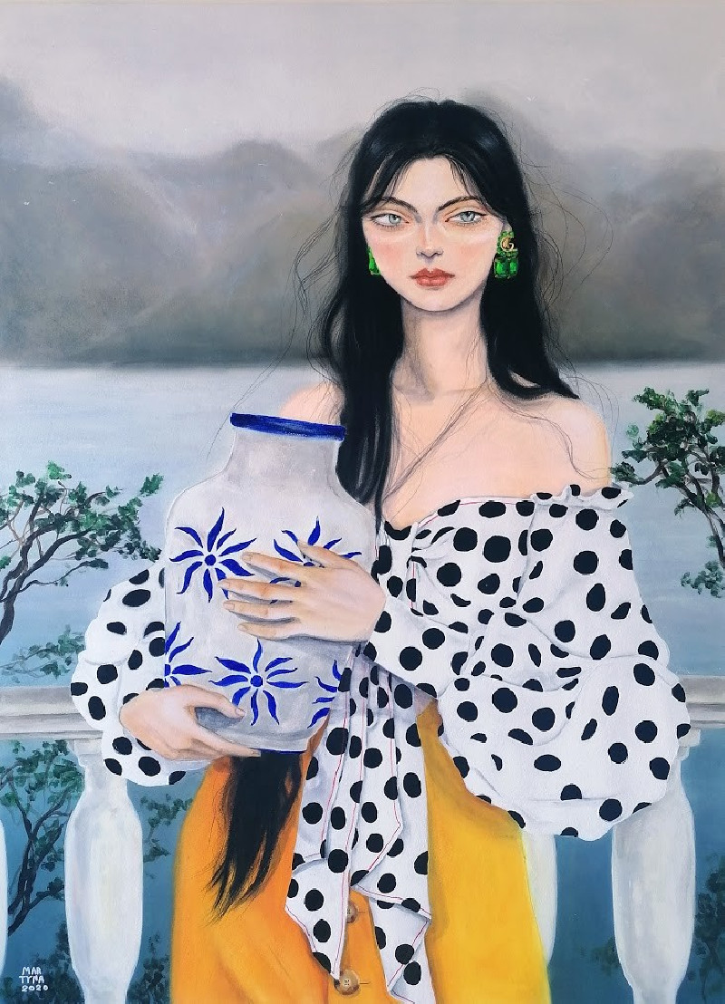Girl With A Vase original painting by Martyna Jančaitytė. Fashion Illustration