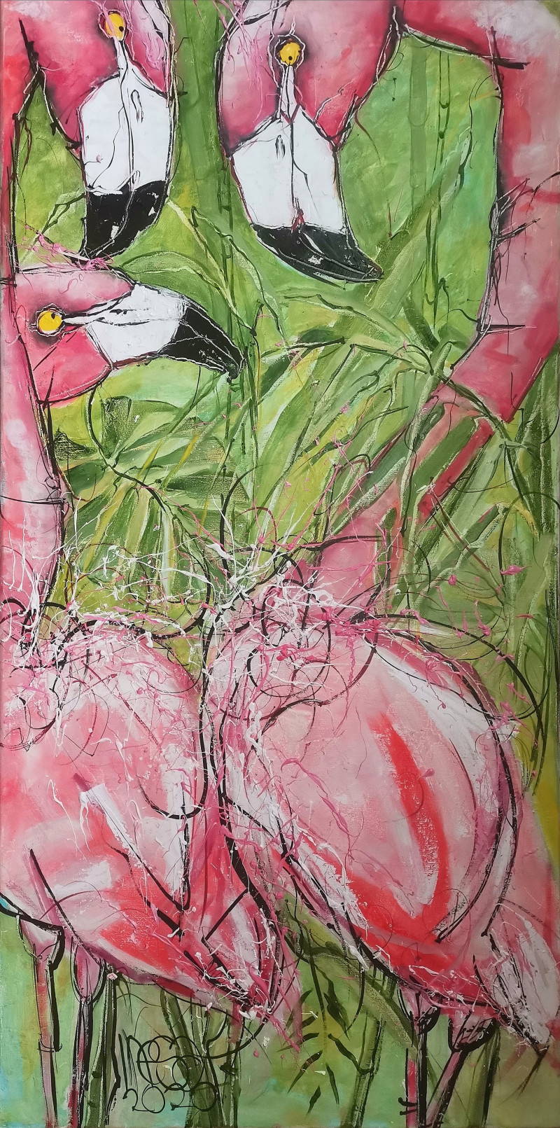 Flamingo 10 original painting by Inesa Škeliova. Animalistic Paintings