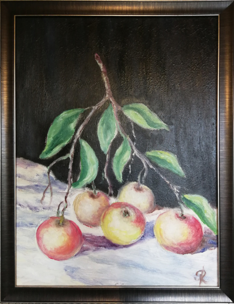 Gediminas Rudys tapytas paveikslas Natiurmortas su obuoliais, Natiurmortai , paveikslai internetu