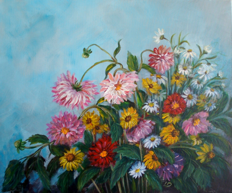 Lidija Dailidėnienė tapytas paveikslas Rudens žiedai, Gėlės , paveikslai internetu