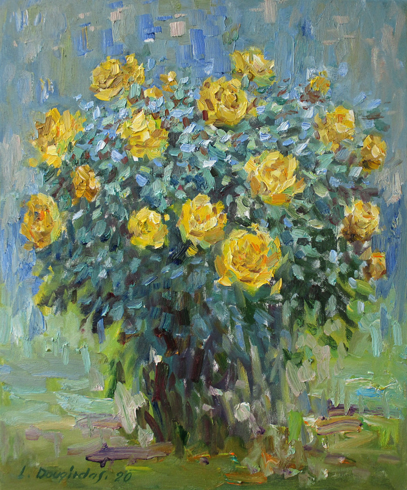 Yellow Roses Blooming original painting by Liudvikas Daugirdas. Flowers