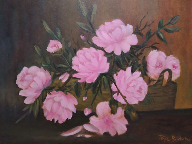 Ričardas Bidva tapytas paveikslas Gėlių krepšelis, Gėlės , paveikslai internetu