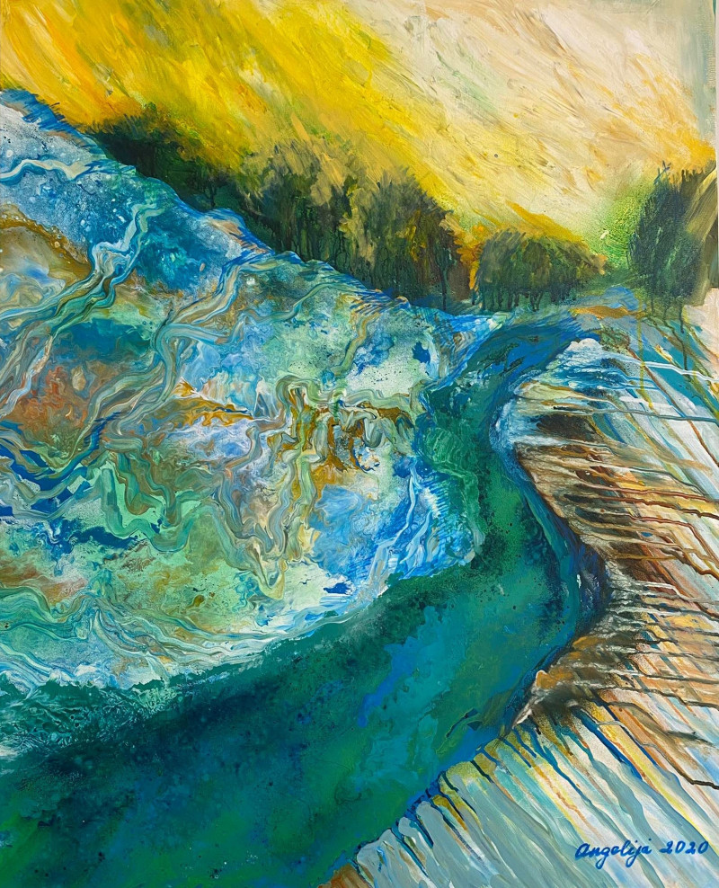 Angelija Eidukienė tapytas paveikslas Mėlynas upelis šiandien žalias, Peizažai , paveikslai internetu