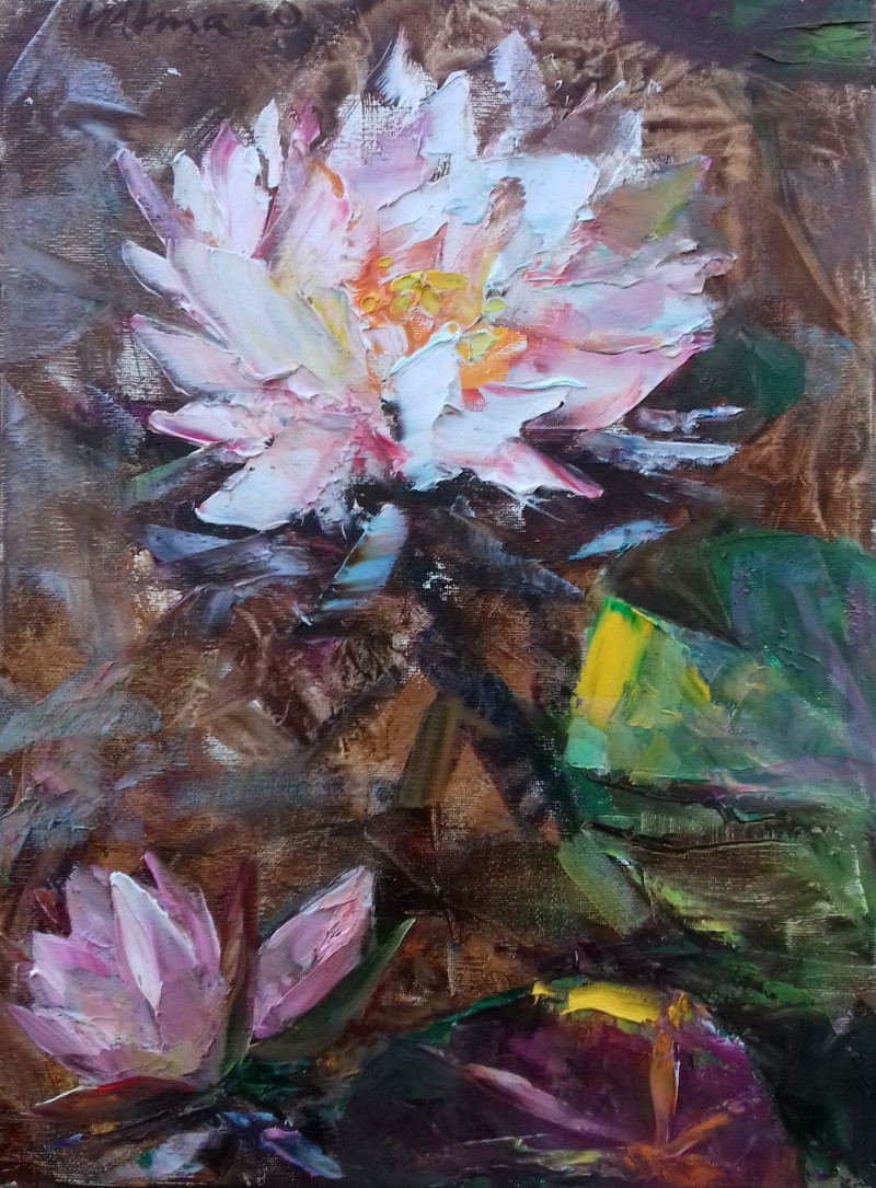 Vilma Vasiliauskaitė tapytas paveikslas Krištolinio ežero lelijos 1, Gėlės , paveikslai internetu