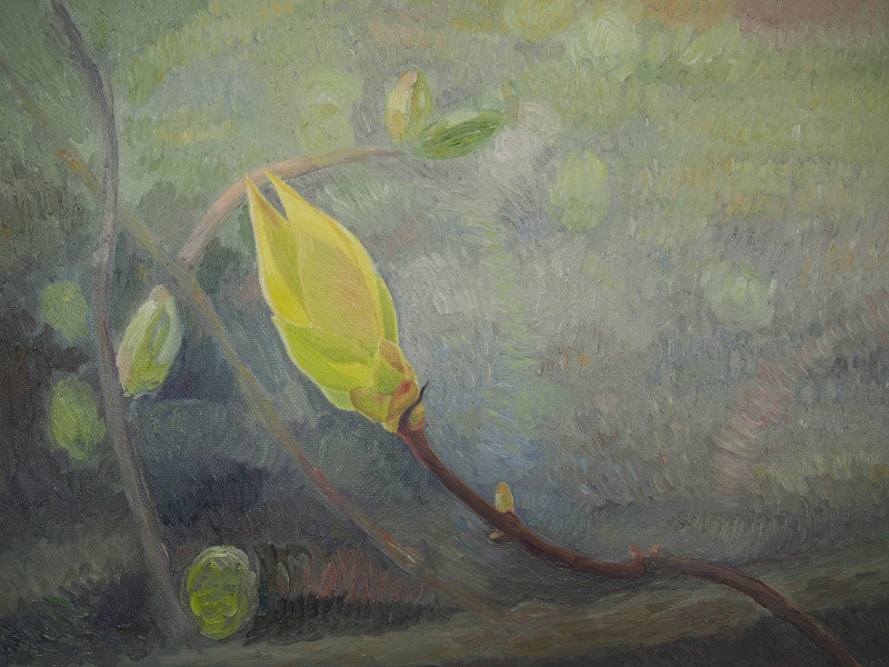 Bud Of Lilac In The Evening Silence original painting by Aida Kačinskaitė. Realism