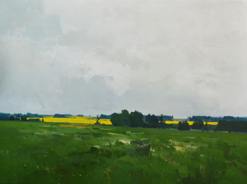 Spring Fields original painting by Vytautas Laisonas. Picked landscapes