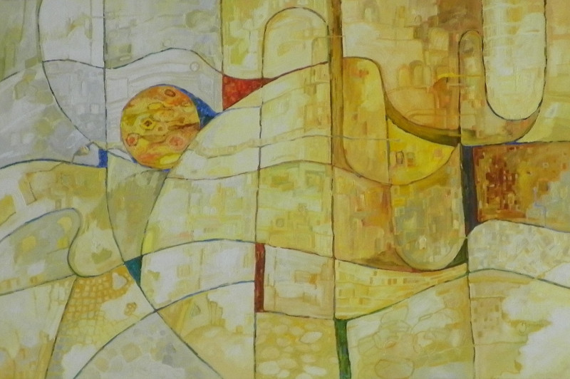 Janina Celiešienė tapytas paveikslas Saulės miestas, Abstrakti tapyba , paveikslai internetu
