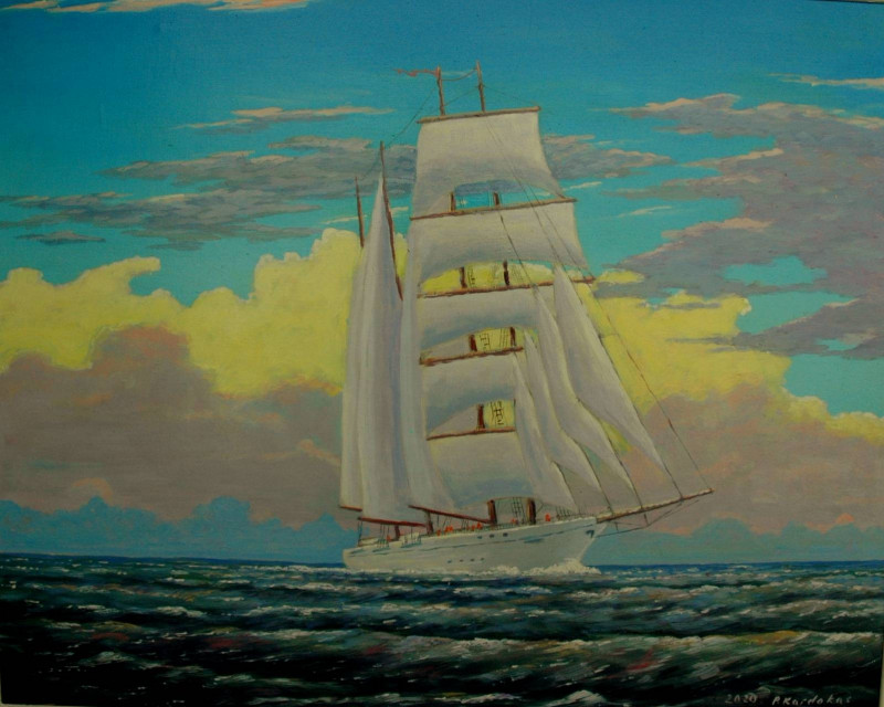 Ship original painting by Petras Kardokas. Marine Art